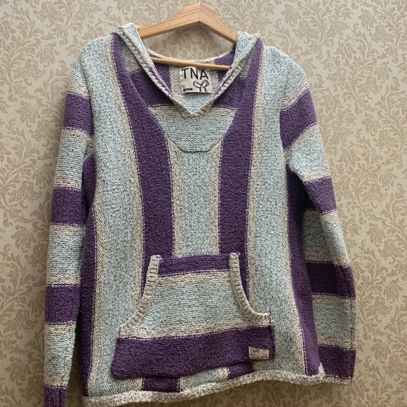 TNA Tops - TNA Striped Purple and Gray Cowl Sweater